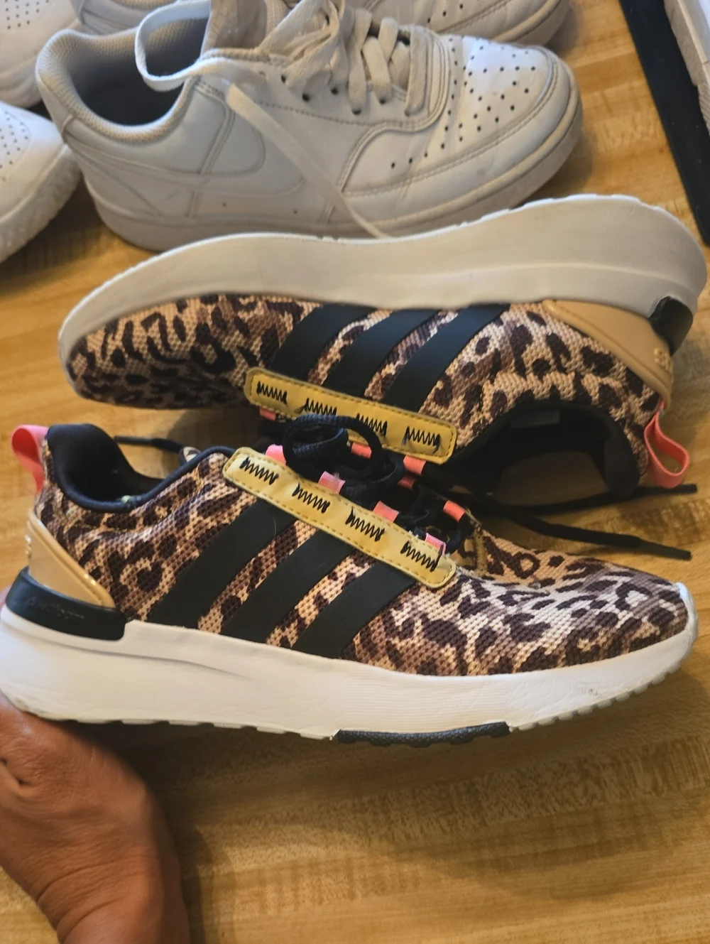 adidas Leopard Print Sneakers with Black Stripes and Tan Accents